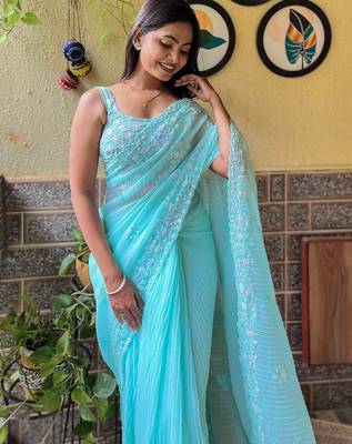 blue embellished sequinned designer saree 5