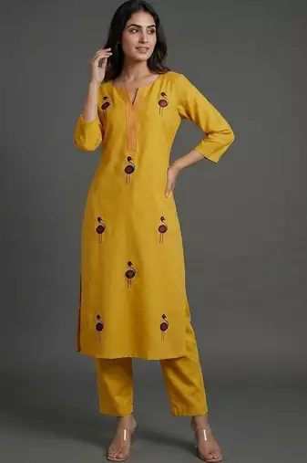 women ethnic motifs embroidered regular thread work kurta with trousers