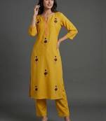 women ethnic motifs embroidered regular thread work kurta with trousers