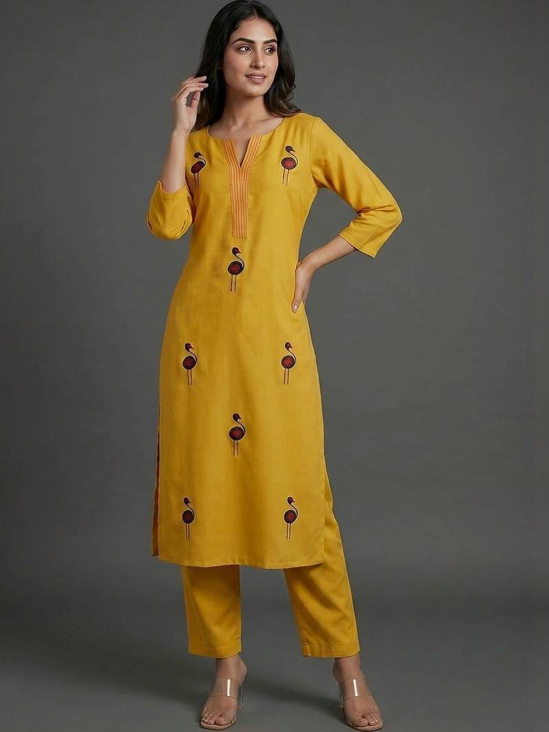 women ethnic motifs embroidered regular thread work kurta with trousers