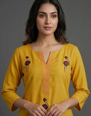 women ethnic motifs embroidered regular thread work kurta with trousers 2