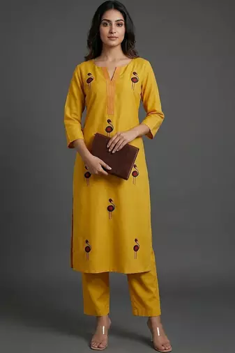 women ethnic motifs embroidered regular thread work kurta with trousers