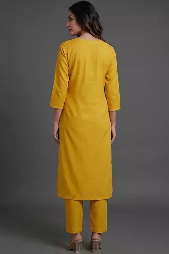 women ethnic motifs embroidered regular thread work kurta with trousers