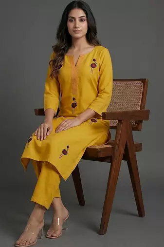 women ethnic motifs embroidered regular thread work kurta with trousers