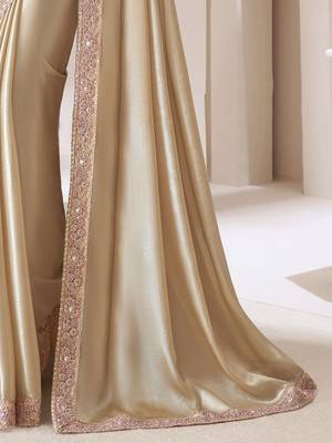 cream embellished sequinned pure chiffon saree 4