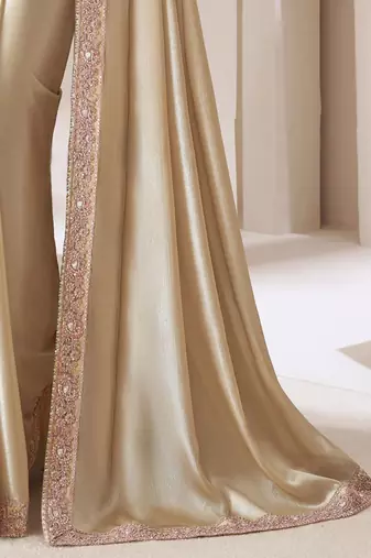 cream embellished sequinned pure chiffon saree