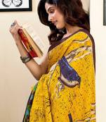 yellow ethnic motifs pure cotton ready to wear saree