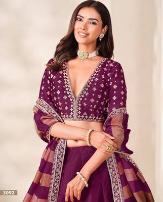Wine Art Silk Semi Stitched Lehenga Choli with Embroidery Work 3