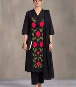 women floral embroidered regular thread work cotton kurta with trousers & with dupatta