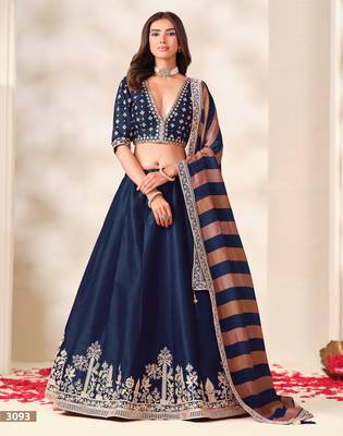 Navy Art Silk Semi Stitched Lehenga Choli with Embroidery Work 1