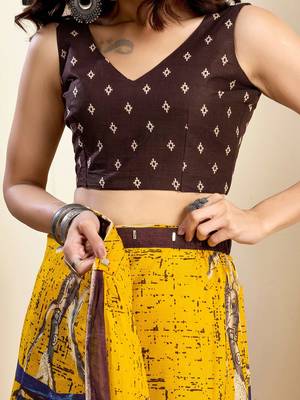 yellow ethnic motifs pure cotton ready to wear saree 4