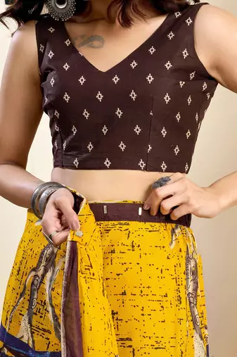 yellow ethnic motifs pure cotton ready to wear saree