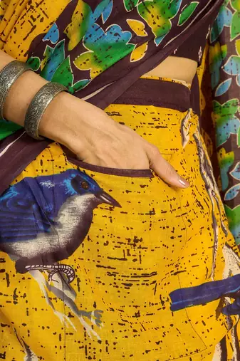 yellow ethnic motifs pure cotton ready to wear saree