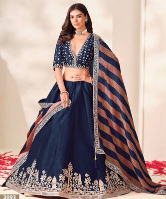 Navy Art Silk Semi Stitched Lehenga Choli with Embroidery Work 2