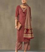 women ethnic motifs printed regular cotton kurta with palazzos & with dupatta