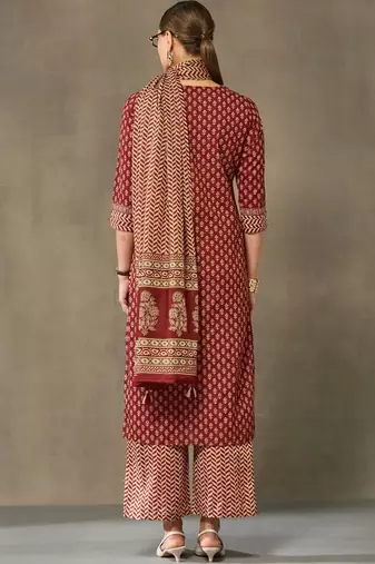 women ethnic motifs printed regular cotton kurta with palazzos & with dupatta