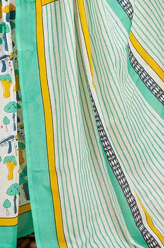 white printed pure cotton ready to wear saree