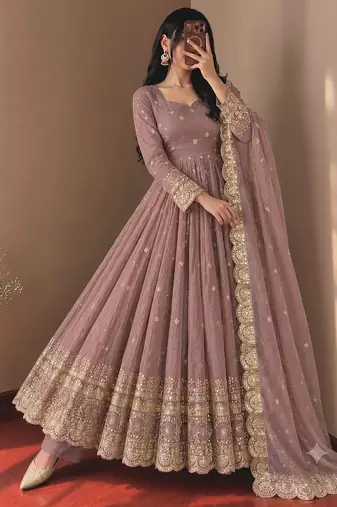 Women's heavy embroidered anarkali kurta pant set with dupatta