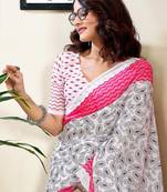white pure cotton ready to wear saree