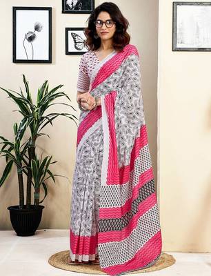 white pure cotton ready to wear saree 2