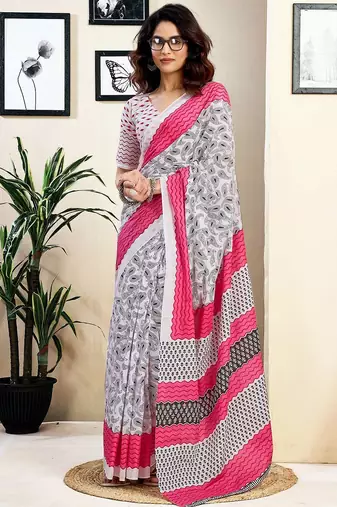 white pure cotton ready to wear saree