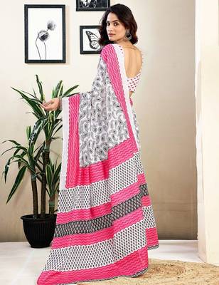 white pure cotton ready to wear saree 3