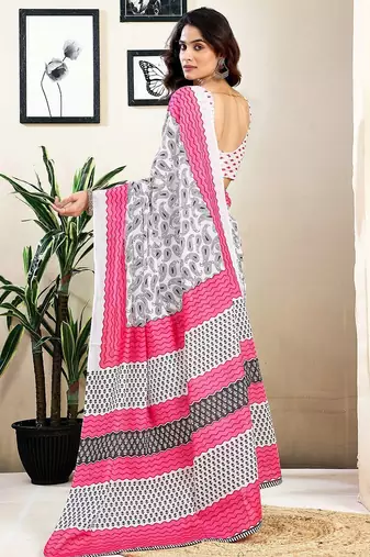 white pure cotton ready to wear saree