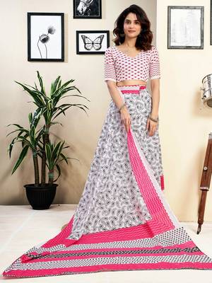 white pure cotton ready to wear saree 4