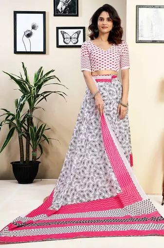 white pure cotton ready to wear saree
