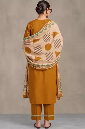 women embroidered empire thread work cotton kurta with trousers & dupatta