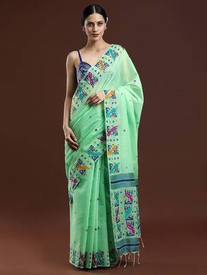 green woven design zari muga saree 2