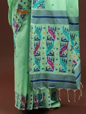 green woven design zari muga saree 5