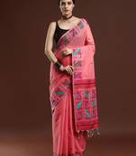 pink woven design muga saree
