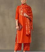 women embroidered regular sequinned cotton kurta with palazzos & with dupatta