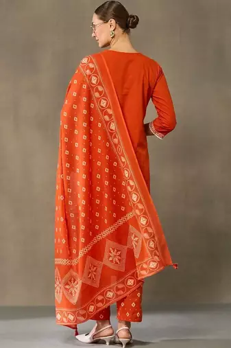 women embroidered regular sequinned cotton kurta with palazzos & with dupatta