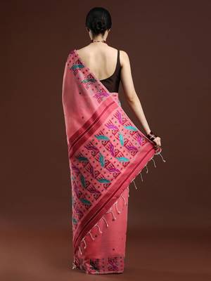 pink woven design muga saree 3