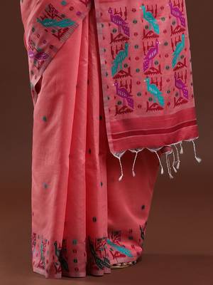 pink woven design muga saree 5