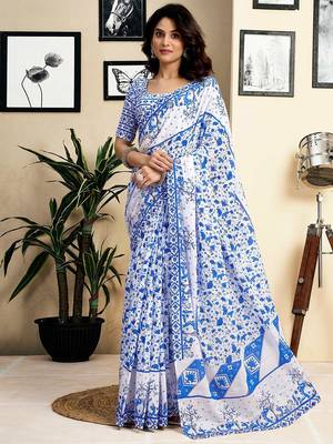 white floral print pure cotton ready to wear saree 2
