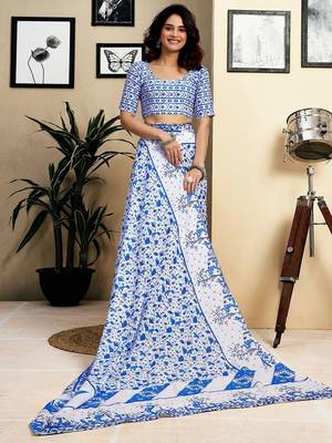 white floral print pure cotton ready to wear saree 3