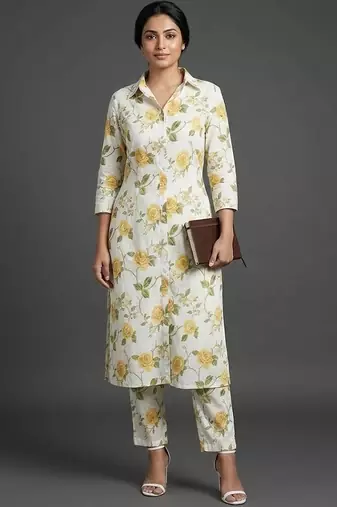 women floral printed regular kurta with trousers