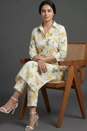 women floral printed regular kurta with trousers