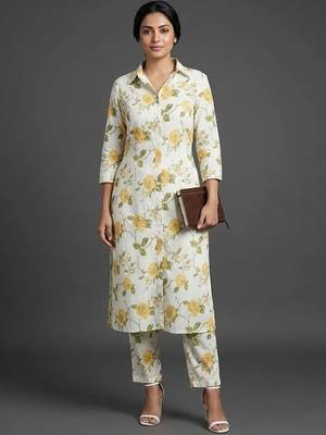 women floral printed regular kurta with trousers 7
