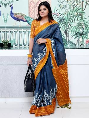 grey floral ikat saree 1