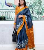 grey floral ikat saree