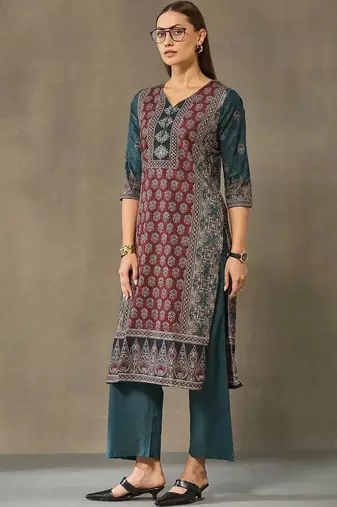 women ethnic motifs printed regular cotton kurta with palazzos & with dupatta