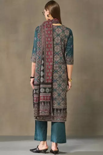 women ethnic motifs printed regular cotton kurta with palazzos & with dupatta