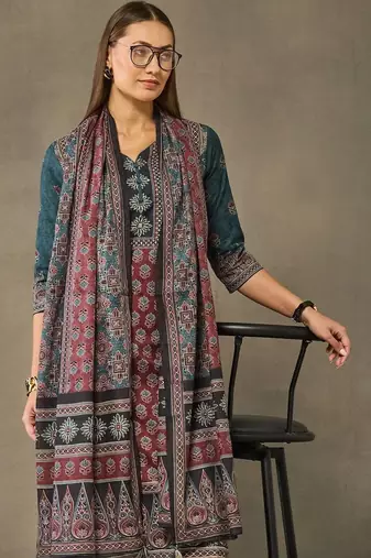 women ethnic motifs printed regular cotton kurta with palazzos & with dupatta
