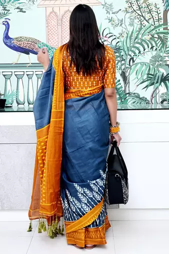 grey floral ikat saree