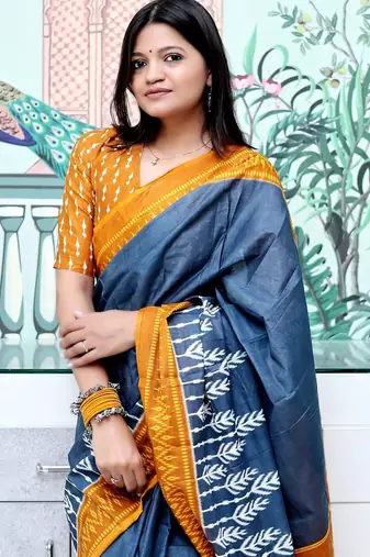 grey floral ikat saree