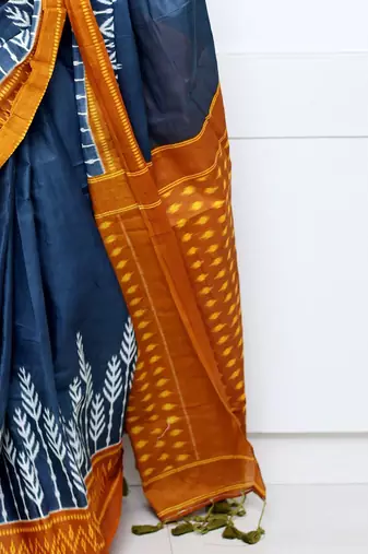 grey floral ikat saree